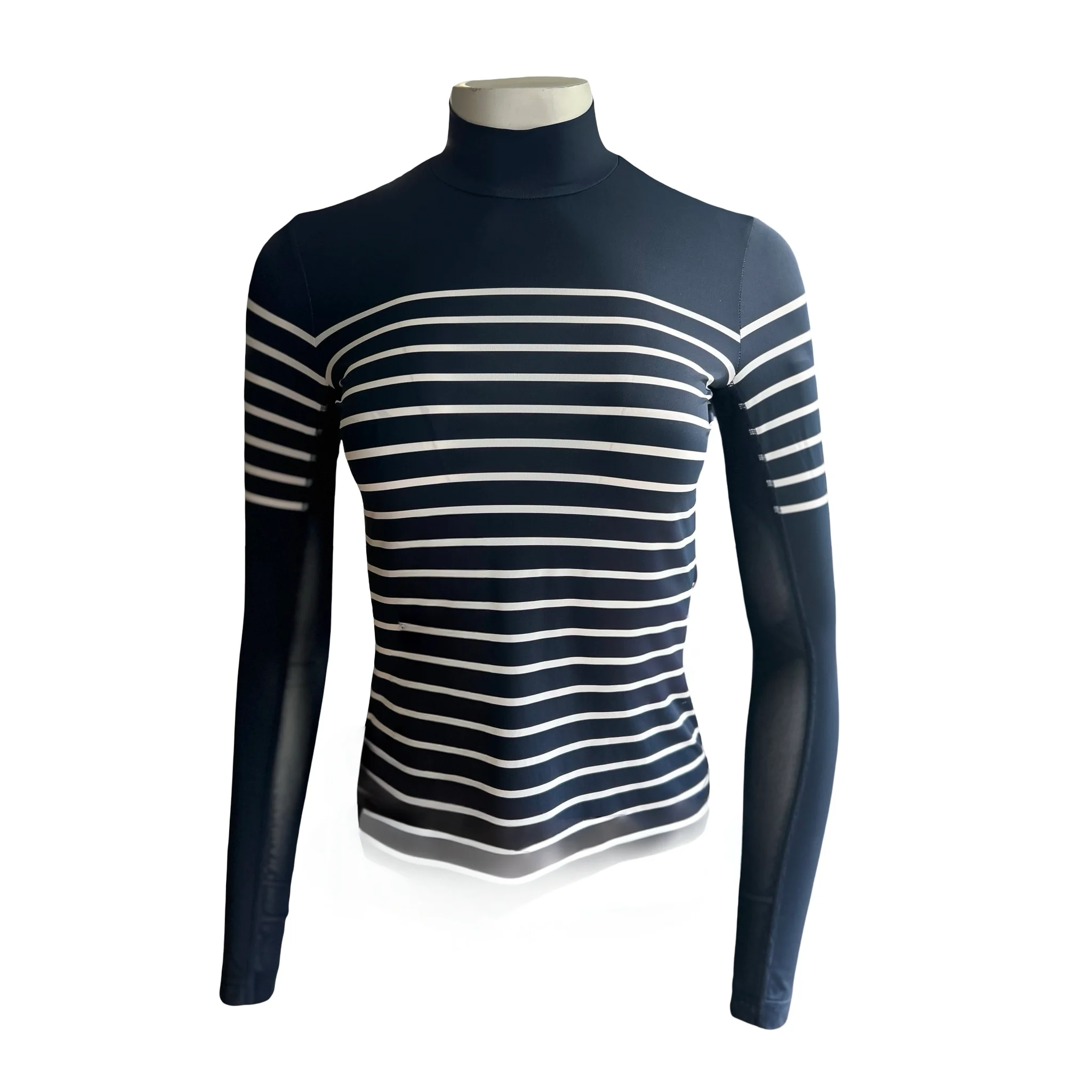 French Stripe Performance Mock Neck In Dark Navy/ White Stripe