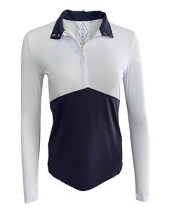 The Long Sleeve Chevron Block Show Shirt- White/ Navy