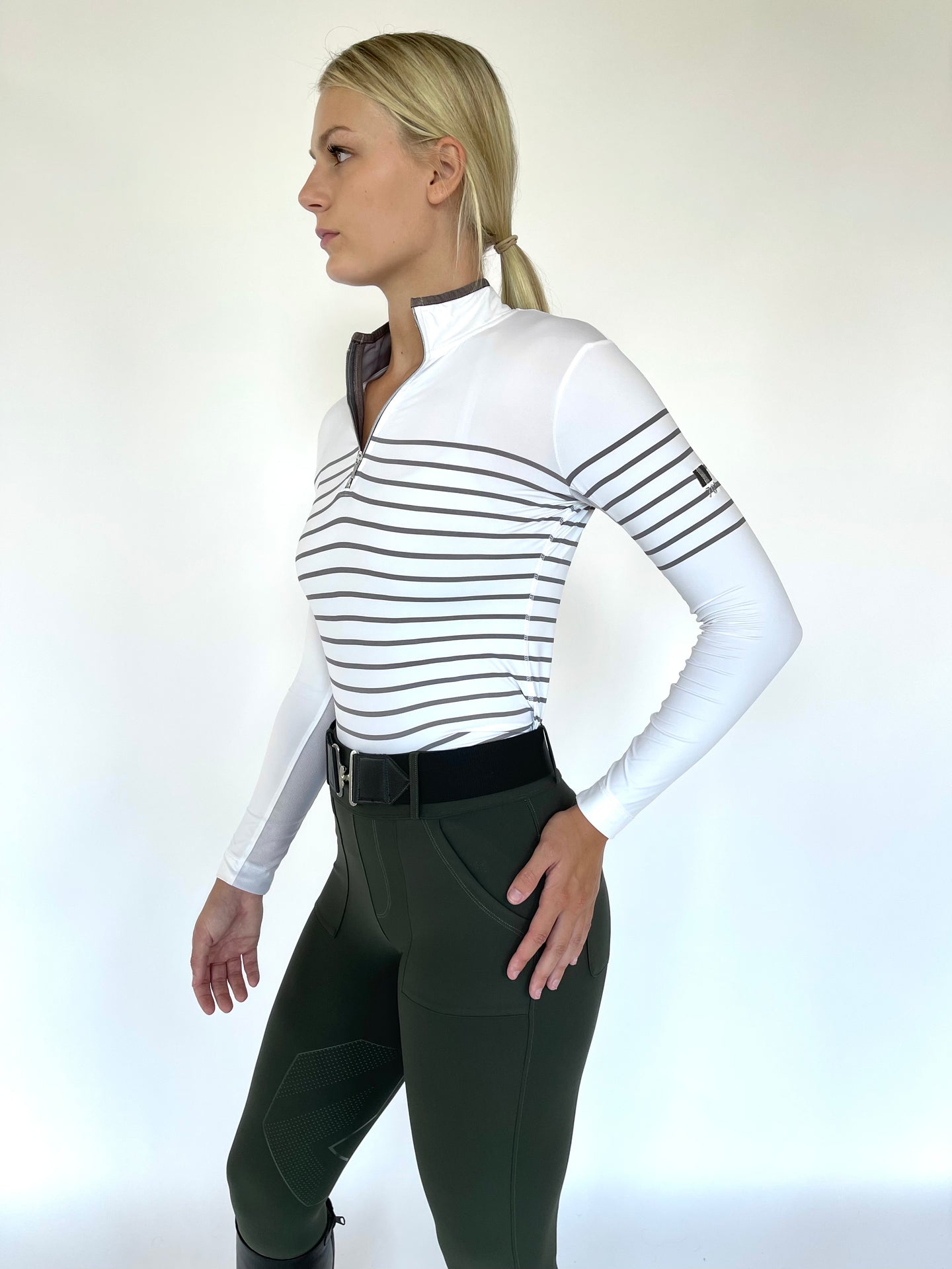 French Stripe Performance Sun Shirt In White/ Platinum