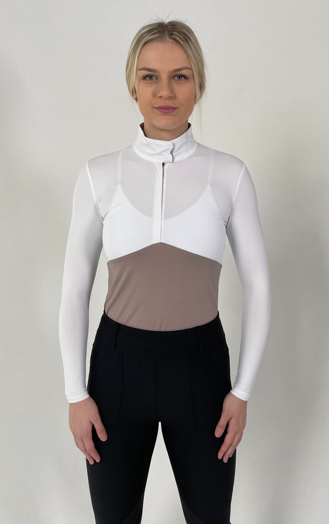 The Long Sleeve Chevron Block Show Shirt - WHITE/ FAWN