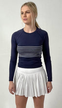 Load image into Gallery viewer, 70° Signature Seamless Long Sleeve Tee in Navy Blue + Soft White Stripe