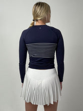 Load image into Gallery viewer, 70° Signature Seamless Long Sleeve Tee in Navy Blue + Soft White Stripe