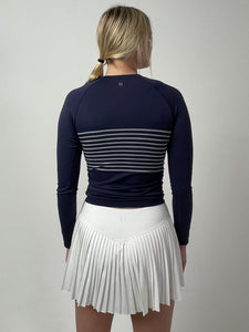 70° Signature Seamless Long Sleeve Tee in Navy Blue + Soft White Stripe