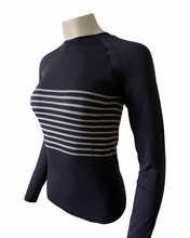 Load image into Gallery viewer, 70° Signature Seamless Long Sleeve Tee in Navy Blue + Soft White Stripe