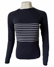 Load image into Gallery viewer, 70° Signature Seamless Long Sleeve Tee in Navy Blue + Soft White Stripe