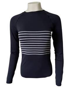 70° Signature Seamless Long Sleeve Tee in Navy Blue + Soft White Stripe