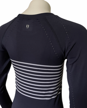 Load image into Gallery viewer, 70° Signature Seamless Long Sleeve Tee in Navy Blue + Soft White Stripe